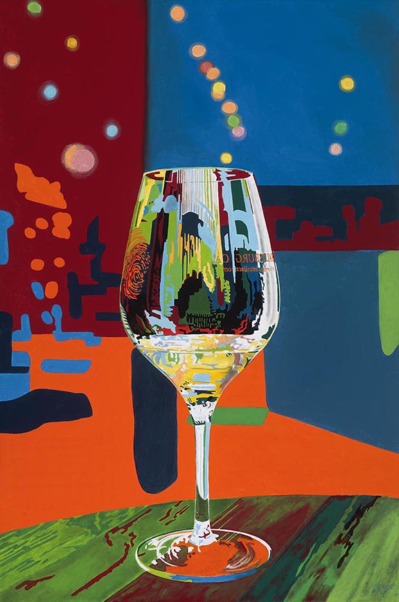 Painting art of a wine glass on the display
