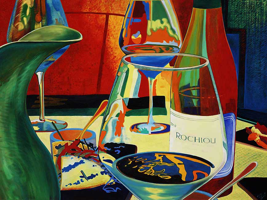 Handmade art painting of wine glass and starter